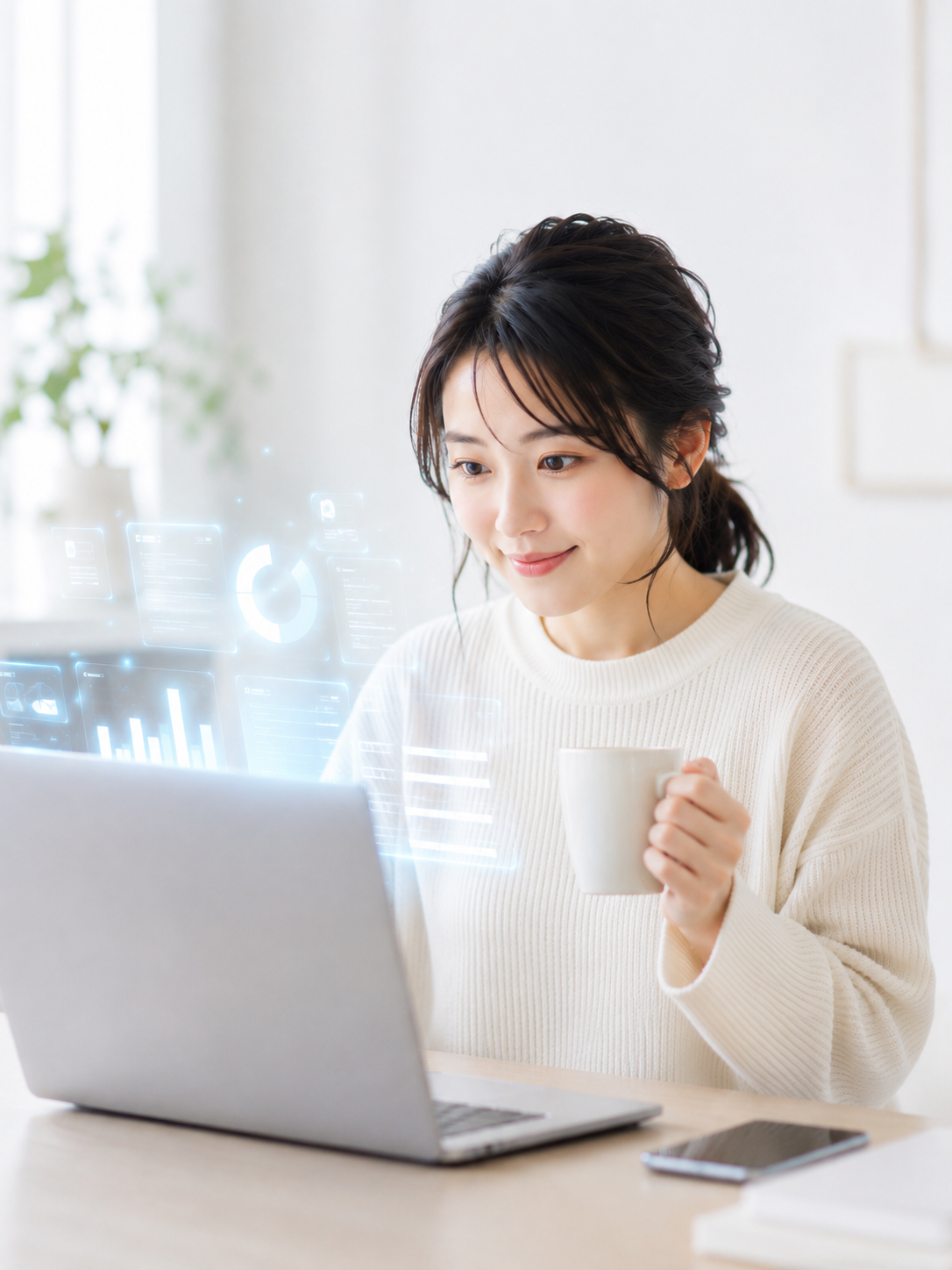 手を止めて、AIが画面で作業を進めていくのを見ている様子